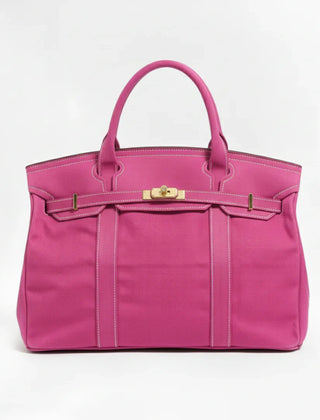 Pink Camille Boat Tote by THE WHITMORE FAMILY with sturdy handles and spacious interior for daily use and shopping.