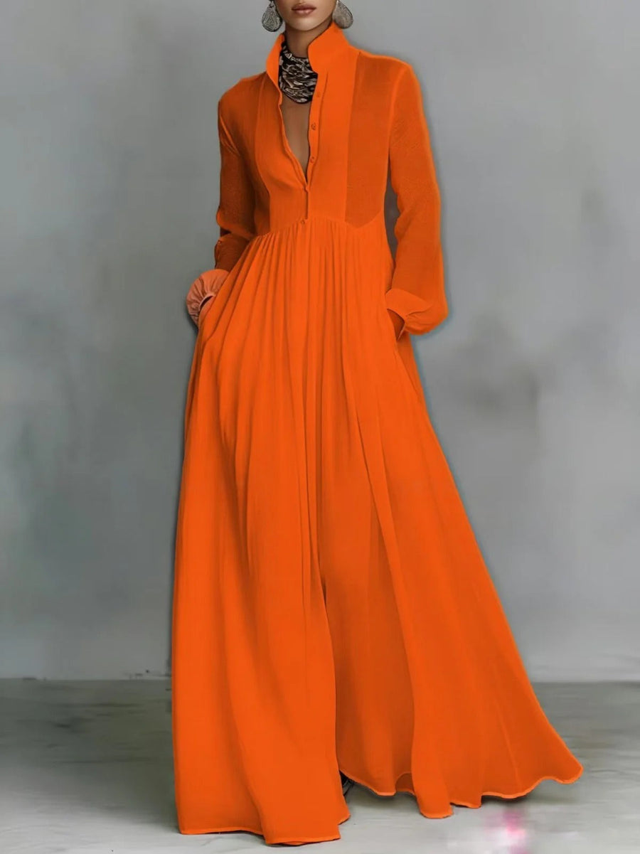 Orange Audrey maxi dress by THE WHITMORE FAMILY featuring a flowing fabric and button-front design.