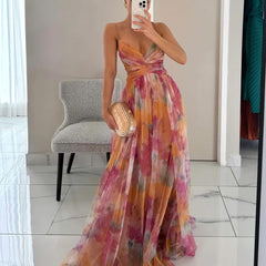 Grace Romantic Invisible Dress by THE WHITMORE FAMILY, orange color, fitted silhouette, lightweight fabric, shown on a model.