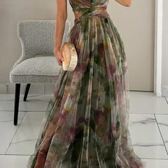 Grace Romantic Invisible Dress by THE WHITMORE FAMILY, in vibrant orange fabric, displayed on a model.