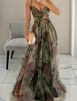 Grace Romantic Invisible Dress by THE WHITMORE FAMILY, in vibrant orange fabric, displayed on a model.