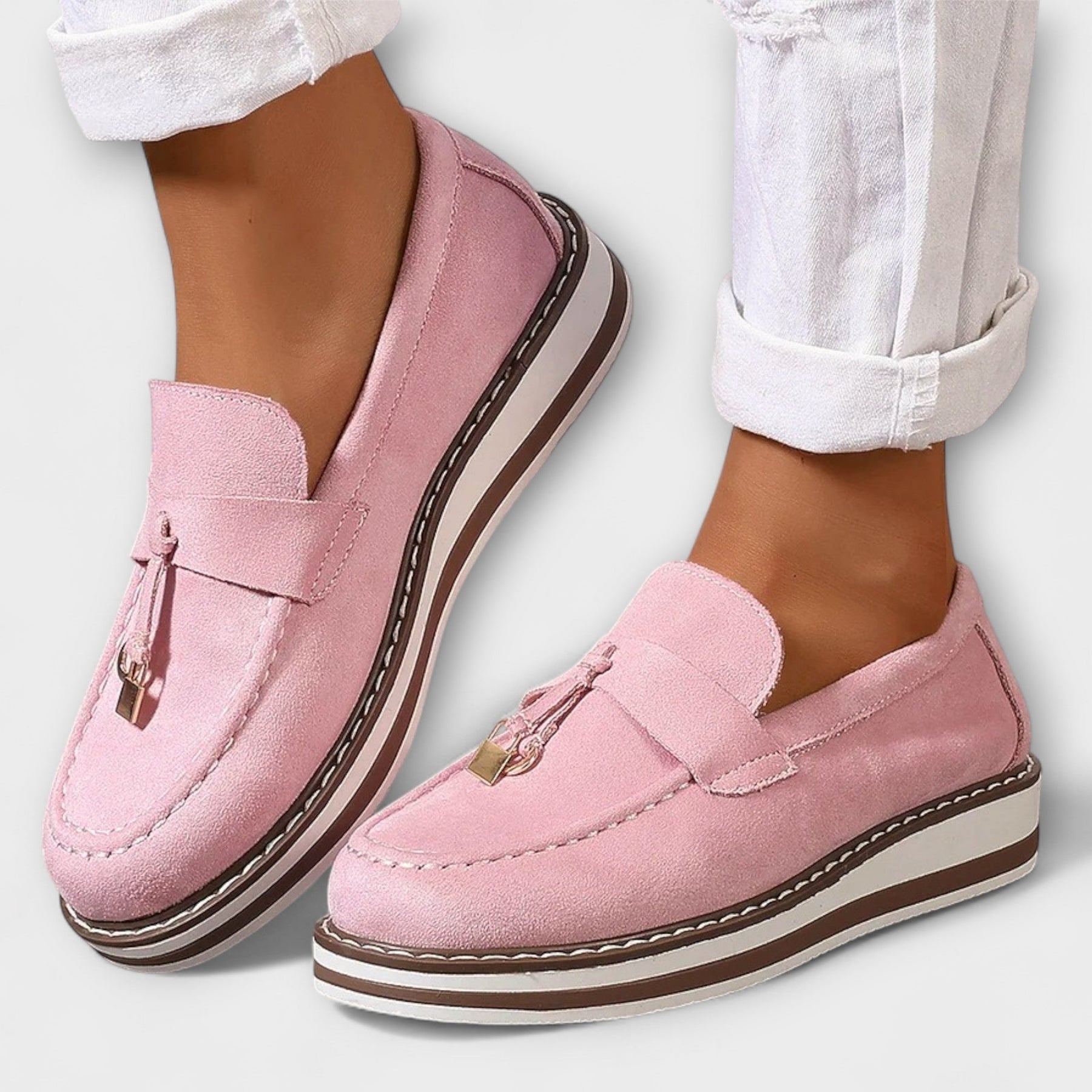Pink Halo casual comfort loafers by THE WHITMORE FAMILY, featuring a soft slip-on design and cushioned sole for everyday wear.