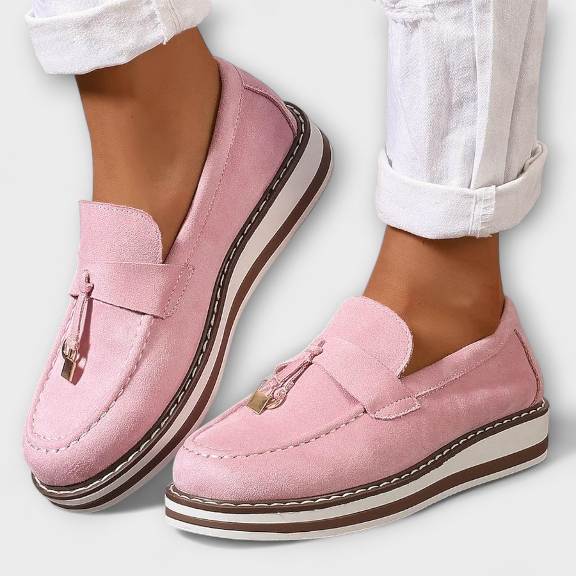 Pink Halo casual comfort loafers by THE WHITMORE FAMILY, featuring a soft slip-on design and cushioned sole for everyday wear.