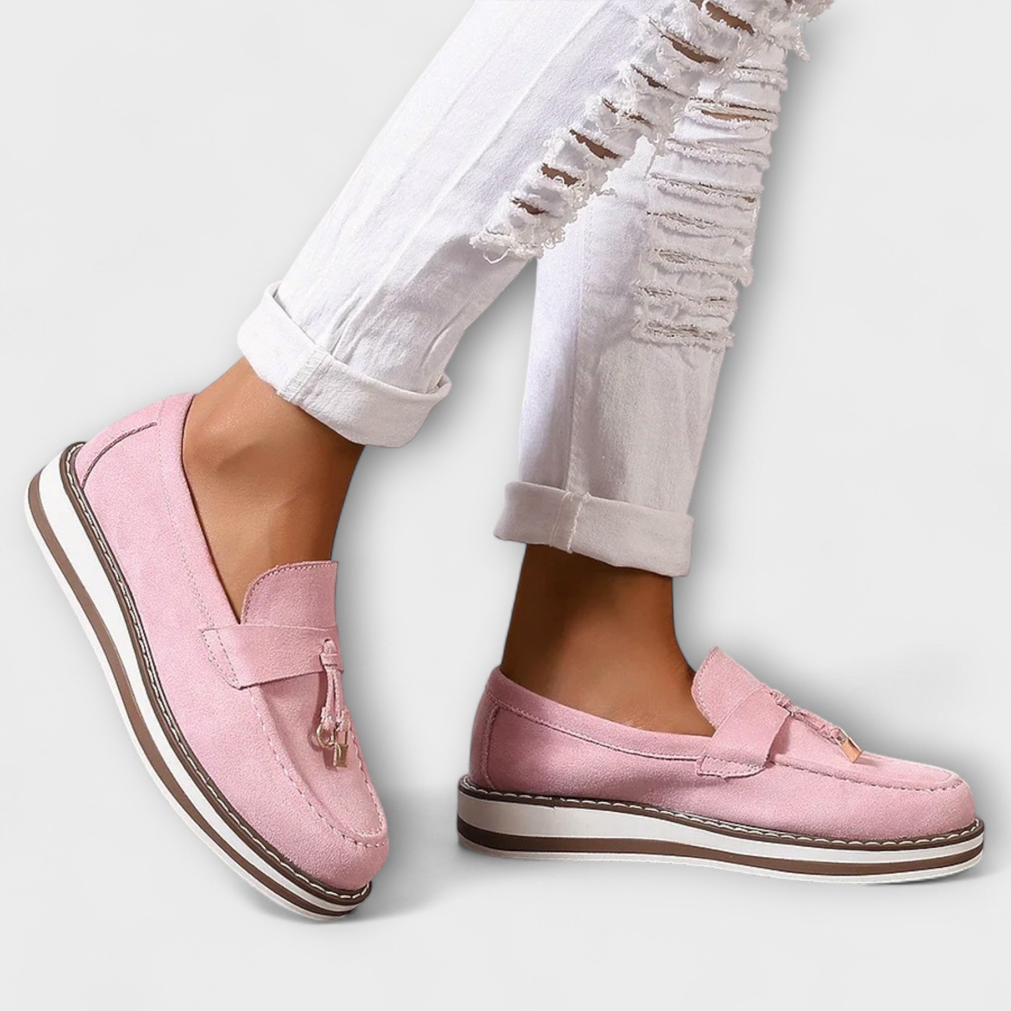 Pink Halo casual comfort loafers by THE WHITMORE FAMILY, featuring soft material and relaxed slip-on style.