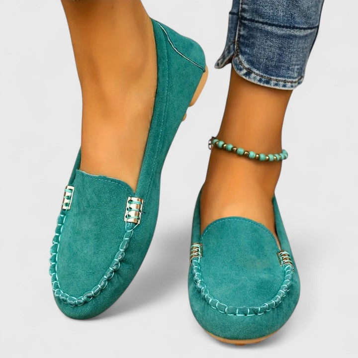 Pink Karlene orthopedic loafer by THE WHITMORE FAMILY, featuring a comfortable slip-on design with supportive sole.