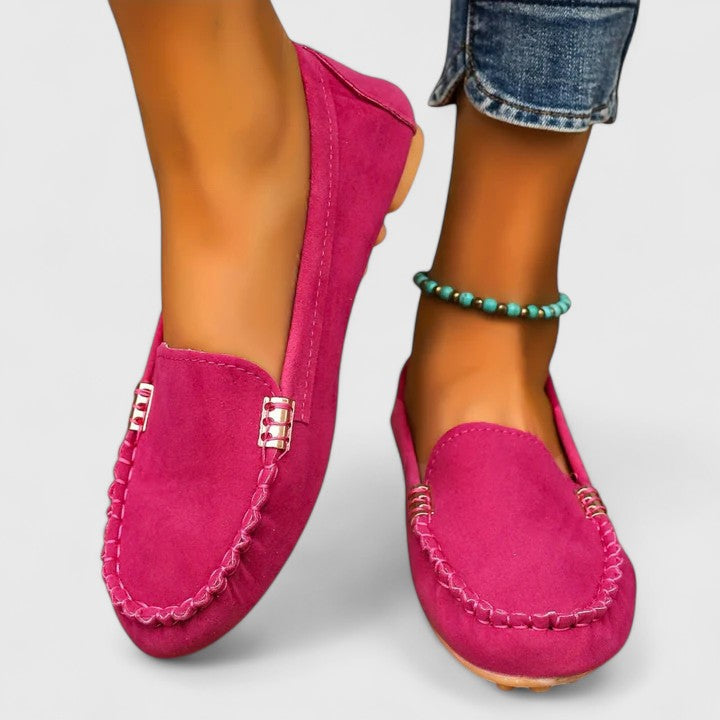 Pink Karlene orthopedic loafer by THE WHITMORE FAMILY featuring comfortable, supportive design and classic slip-on style.