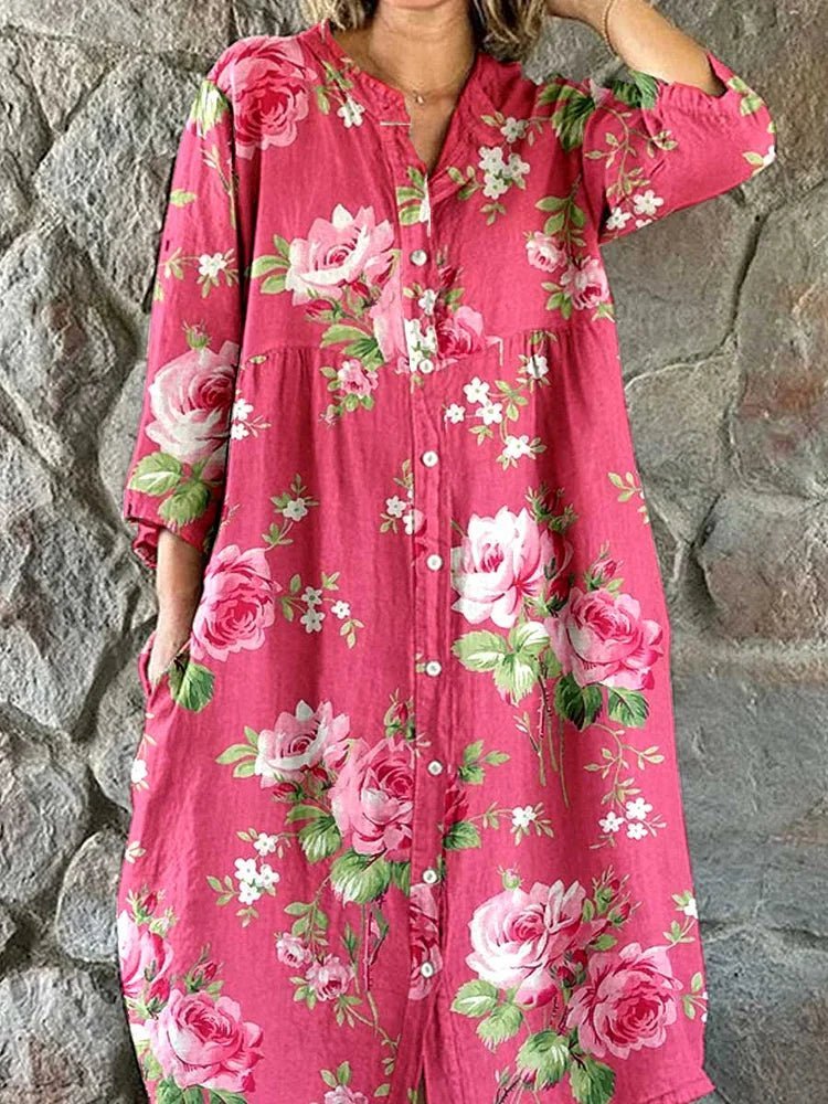 Pink floral Maddie dress by THE WHITMORE FAMILY featuring art floral print, sleeveless design, and a flowy silhouette.