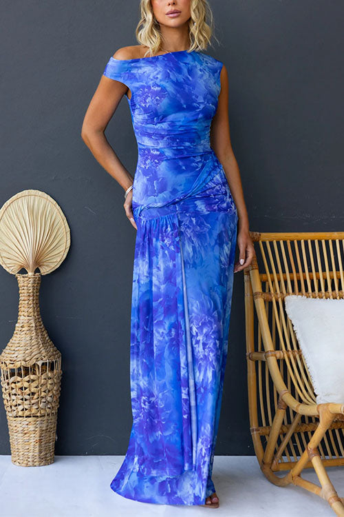 Pink Diana printed maxi dress by THE WHITMORE FAMILY featuring a flowing silhouette and elegant floral pattern.