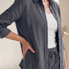Pink Noor long sleeve shirt and tapered pants set by THE WHITMORE FAMILY, featuring a stylish, coordinated casual outfit.