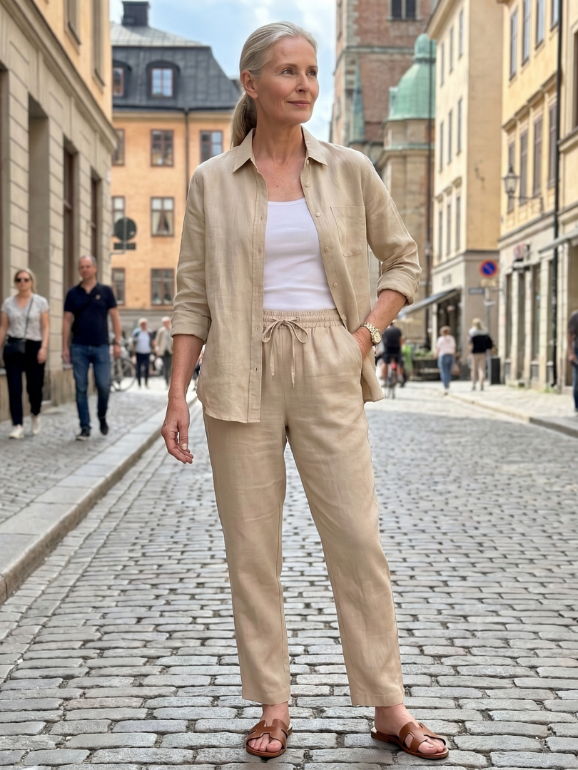 Pink Noor long sleeve shirt and tapered pants set by THE WHITMORE FAMILY, stylish and comfortable for casual wear.