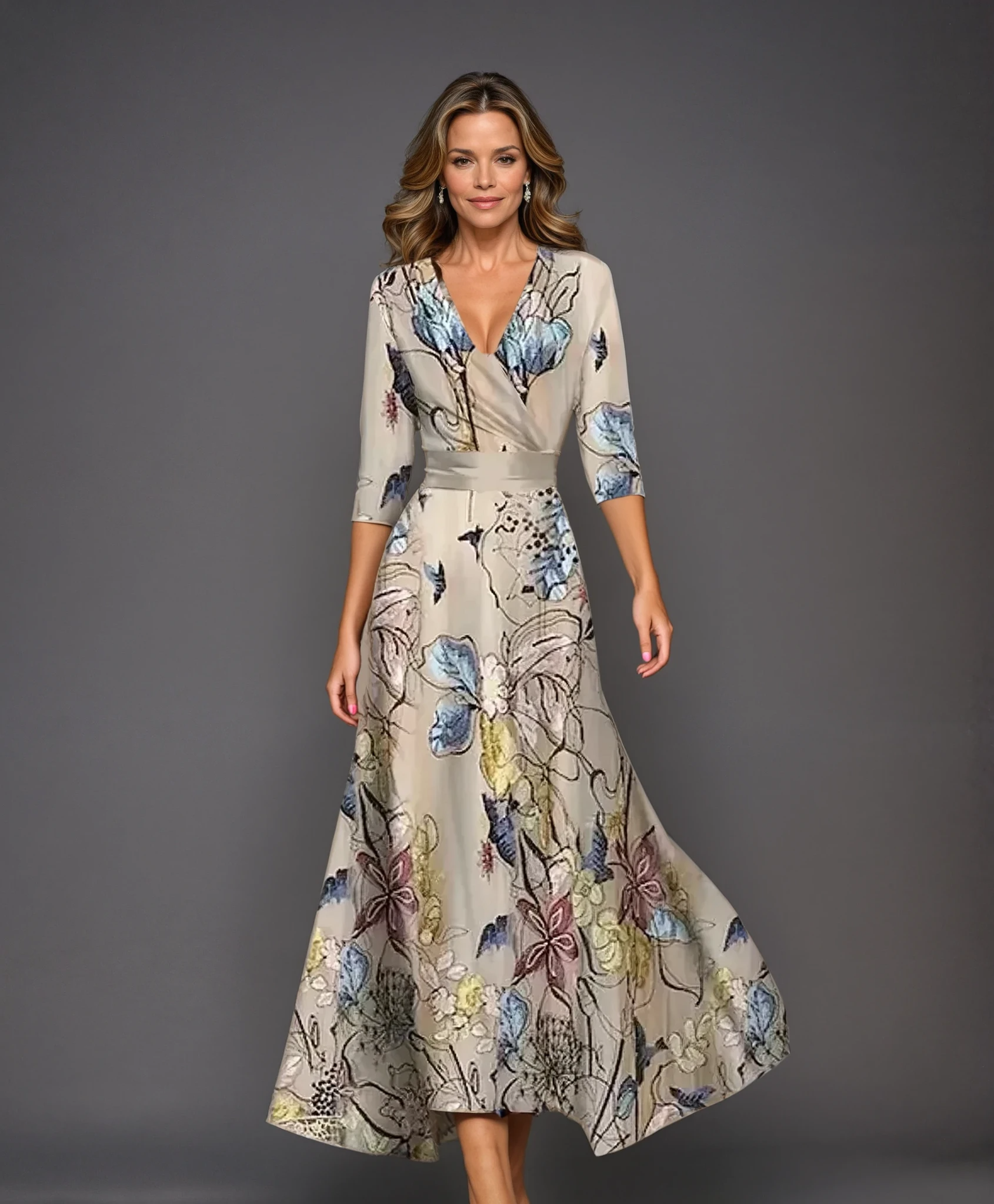 Pink Patricia chic dress with floral print by THE WHITMORE FAMILY, featuring a stylish, elegant design perfect for special occasions.