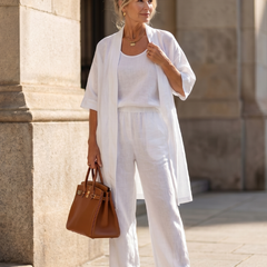 Pink three-piece relaxed top and pant set by THE WHITMORE FAMILY featuring a comfortable, casual style.