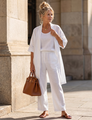 Pink three-piece relaxed top and pant set by THE WHITMORE FAMILY featuring a comfortable, casual style.