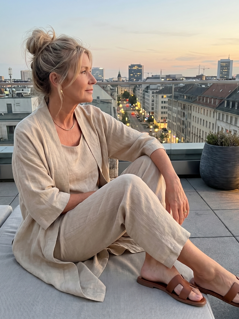 Pink three-piece relaxed top and pant set by THE WHITMORE FAMILY, featuring comfortable, casual loungewear for women.