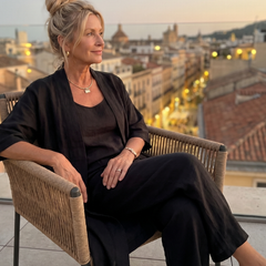 Pink three-piece relaxed top and pant set by THE WHITMORE FAMILY, featuring a comfortable, casual style for everyday wear.