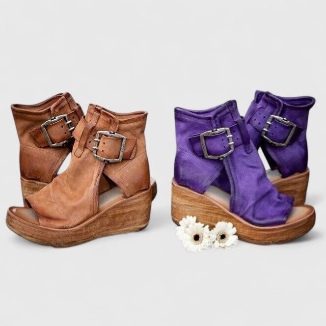 Purple Jess™ orthopedic wedge sandals by THE WHITMORE FAMILY featuring supportive design and stylish casual footwear.