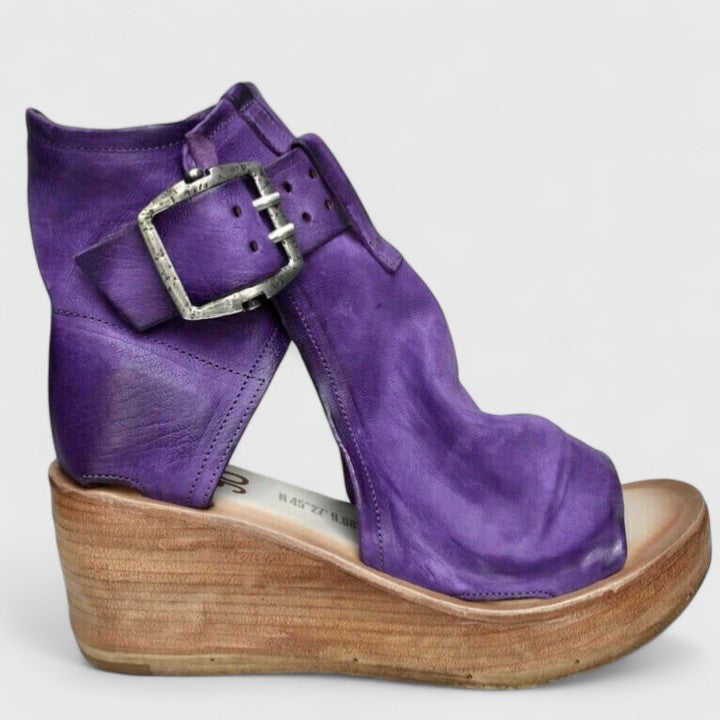 Purple Jess™ orthopedic wedge sandals by THE WHITMORE FAMILY, featuring cushioned footbed and stylish ankle strap.