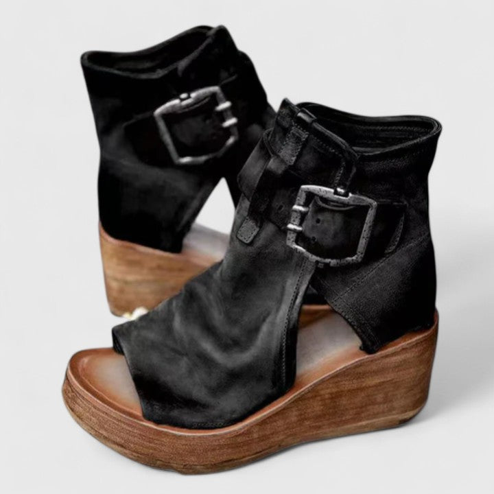 Purple Jess™ orthopedic wedge sandals by THE WHITMORE FAMILY with supportive footbed and stylish design.