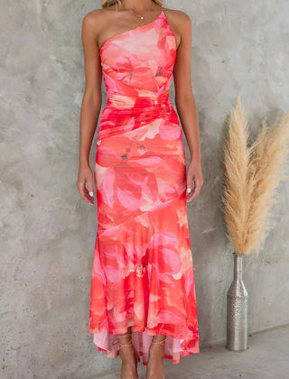 Purple floral one-shoulder dress by THE WHITMORE FAMILY featuring a stylish design and elegant fit.
