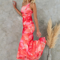 Purple floral one-shoulder dress named Anna by THE WHITMORE FAMILY, featuring a stylish and elegant design.
