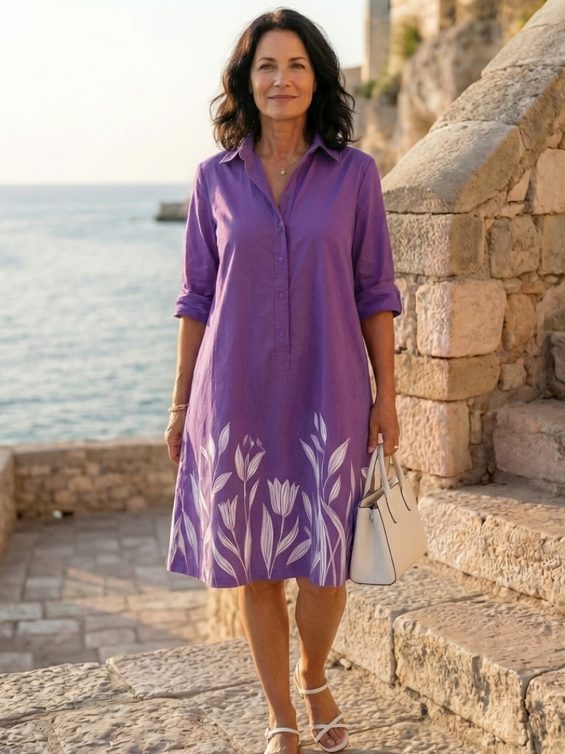 Purple Galatea Evening Garden Walk Dress by THE WHITMORE FAMILY, flowing fabric and elegant design perfect for evening wear