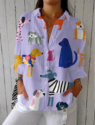 Rachel™ Bloom Meadow Blouse by THE WHITMORE FAMILY, purple fabric with floral pattern, lightweight and casual for stylish wear.