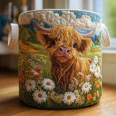Highland Charm quilted laundry basket by THE WHITMORE FAMILY, soft fabric with quilted pattern for stylish storage.