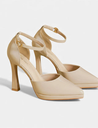 Red leather Evette heels by THE WHITMORE FAMILY featuring a sleek stiletto design and pointed toes.