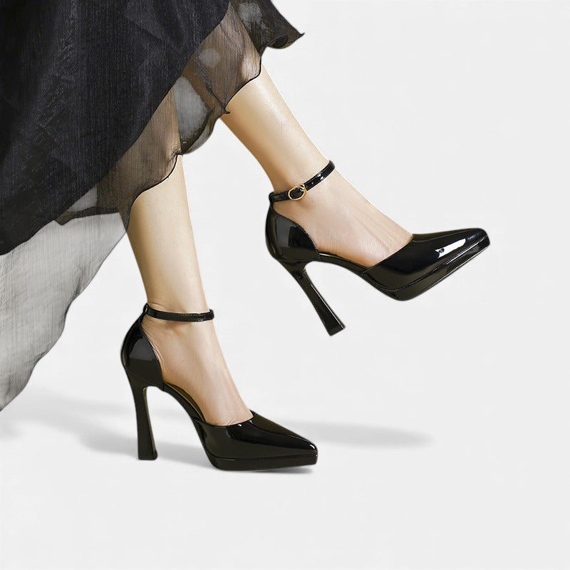 Red Evette leather heels by THE WHITMORE FAMILY featuring sleek pointed toes and elegant stiletto heels.