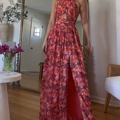 Louna stylish multi-colored dress by THE WHITMORE FAMILY featuring red flower pattern and casual, elegant design.