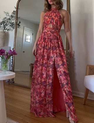 Louna stylish multi-colored dress by THE WHITMORE FAMILY featuring red flower pattern and casual, elegant design.