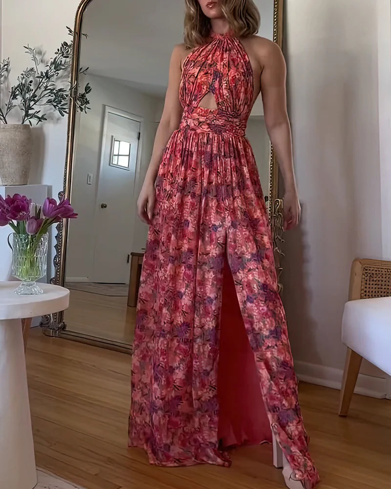 Louna stylish multi-colored dress by THE WHITMORE FAMILY featuring red flower pattern and casual, elegant design.