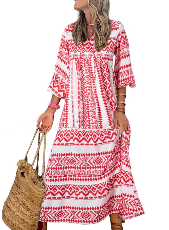 Nina floral boho maxi dress by THE WHITMORE FAMILY featuring vibrant red and colorful floral patterns, flowing fabric, and relaxed fit.