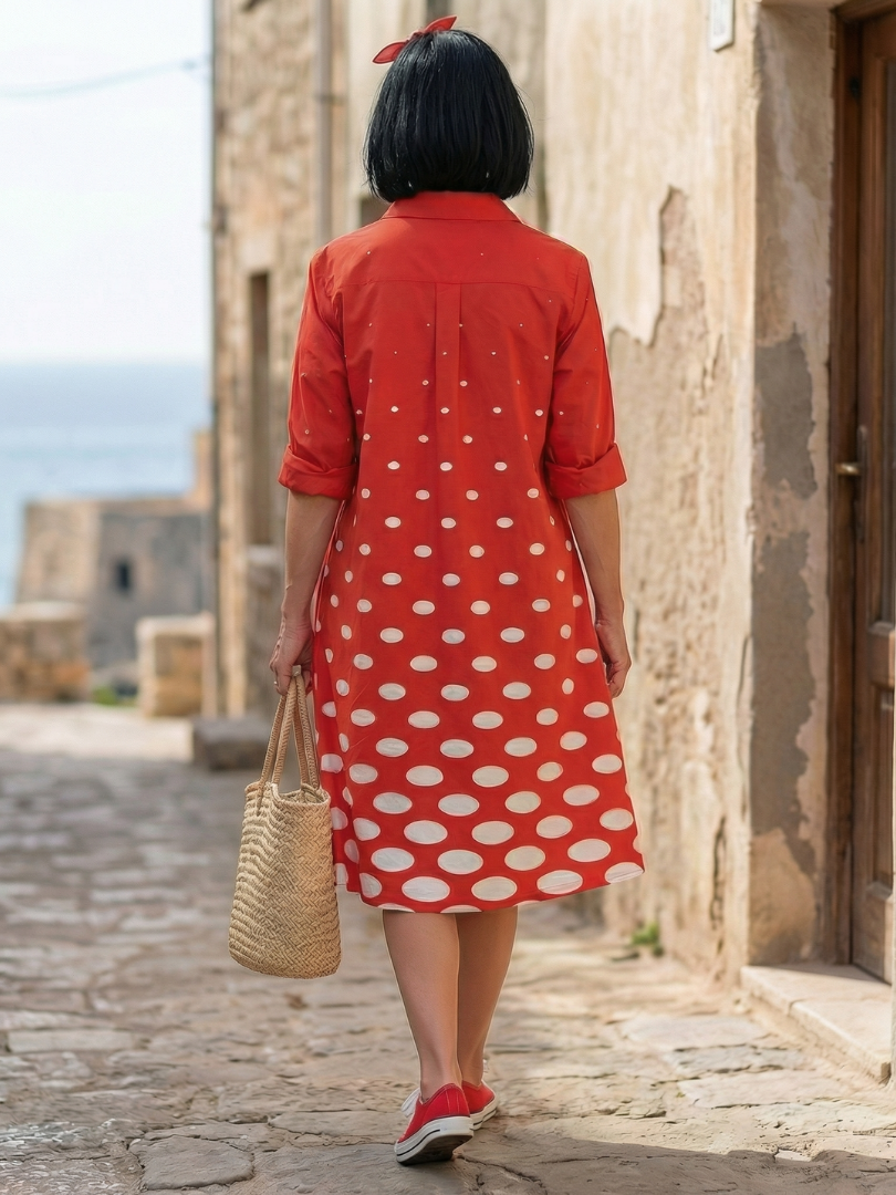 Red Wrenley Bright Day Dot Dress by THE WHITMORE FAMILY, featuring a playful polka dot pattern and sleeveless design for girls.