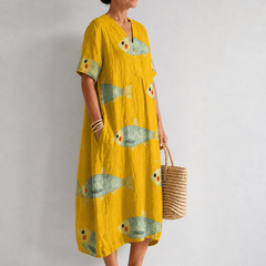 Agnes cotton dress by THE WHITMORE FAMILY featuring artistic floral patterns and a relaxed, comfortable fit.