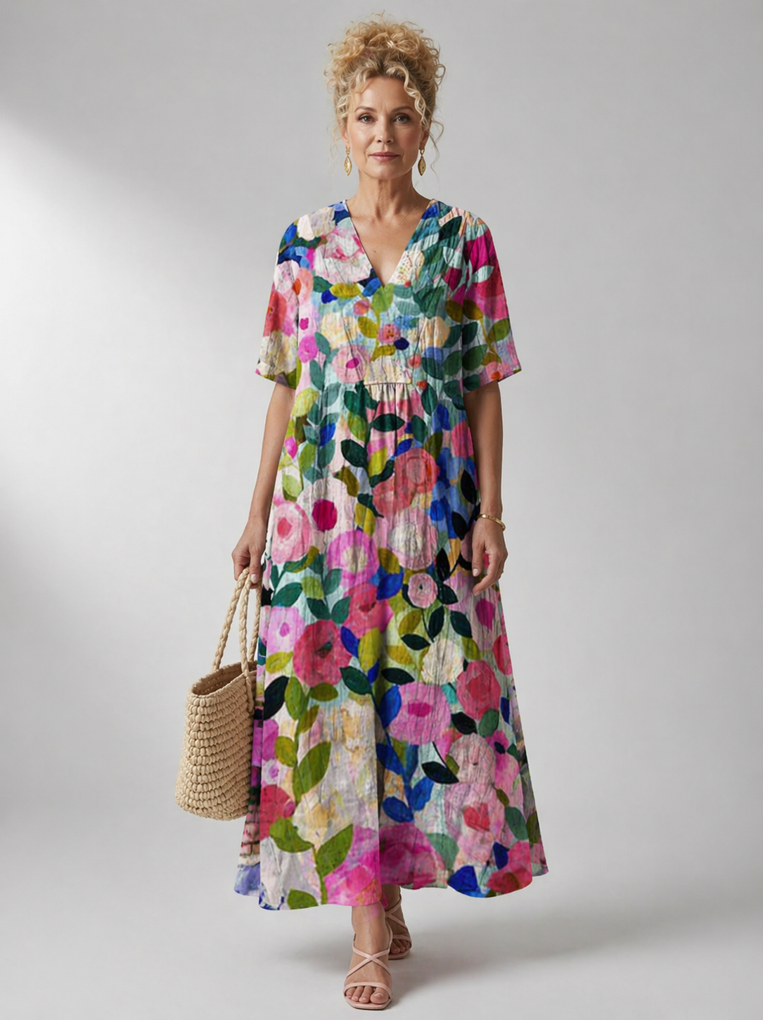 Vintage flower dress by THE WHITMORE FAMILY, Bente style featuring a floral pattern and classic design, displayed on a hanger.