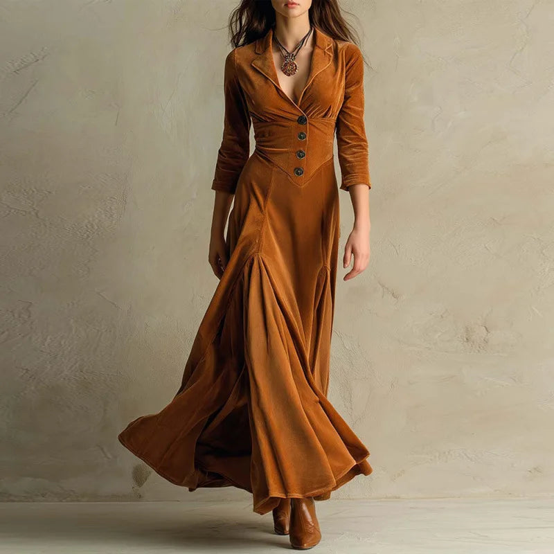 Mirella flowing velvet maxi dress by THE WHITMORE FAMILY, elegant long dress with soft velvet fabric and flowing silhouette.
