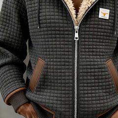 Silvana™ Sherpa-lined quilted zip-up hooded jacket by THE WHITMORE FAMILY, showing the warm, cozy interior and stylish exterior.