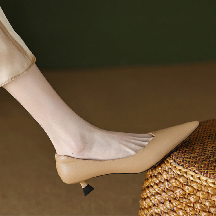 Beige Gerda elegant pumps sandal by THE WHITMORE FAMILY, showcasing stylish design and comfortable heel.