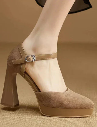Brown Celeste Mary Jane sandal by THE WHITMORE FAMILY featuring elegant strap design and comfortable heel.