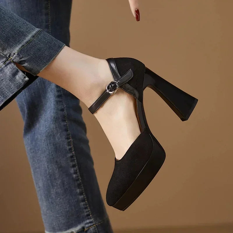 Brown Celeste Mary Jane sandal by THE WHITMORE FAMILY featuring elegant straps and a stylish heel.