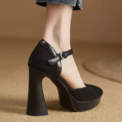 Brown Celeste Mary Jane heels by THE WHITMORE FAMILY featuring a stylish sandal design and elegant strap details.