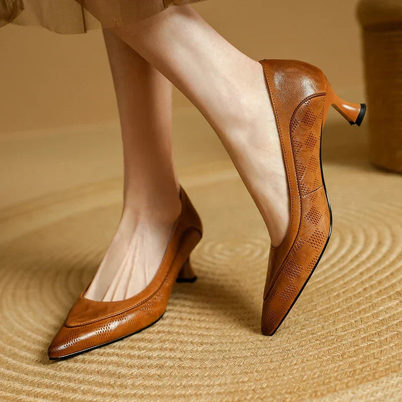 Brown Fiona elegant pumps by THE WHITMORE FAMILY featuring a stylish sandal design and a sleek, sophisticated silhouette
