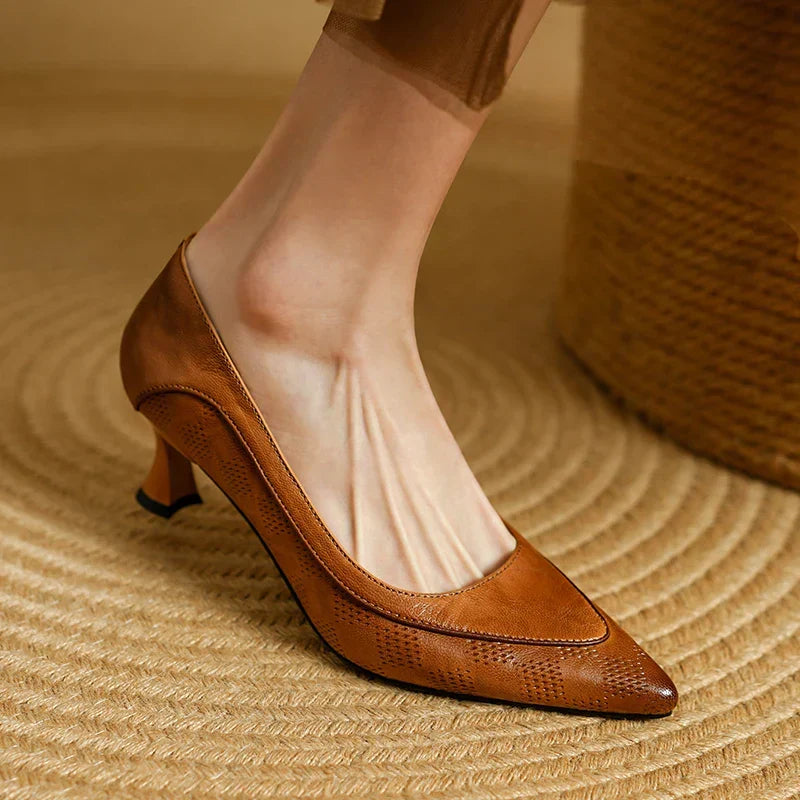 Brown Fiona elegant pumps by THE WHITMORE FAMILY featuring a stylish sandal design with a sleek, sophisticated look.