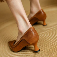Brown Fiona elegant pumps by THE WHITMORE FAMILY, stylish sandal with a sleek design and comfortable heel for dressy occasions.