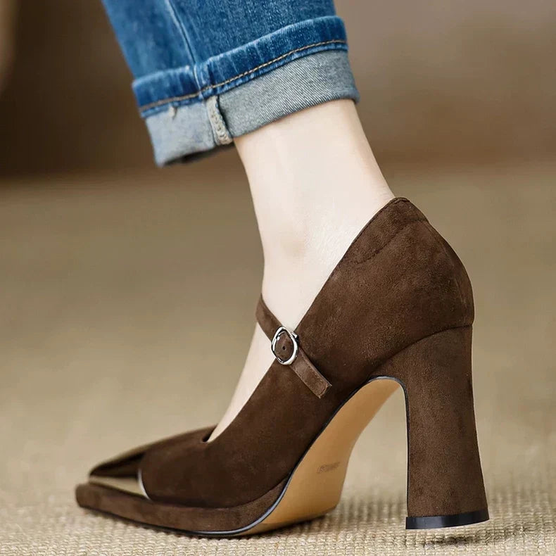 Brown Mora Elegant Pumps by THE WHITMORE FAMILY, stylish sandal with sleek design and comfortable fit.