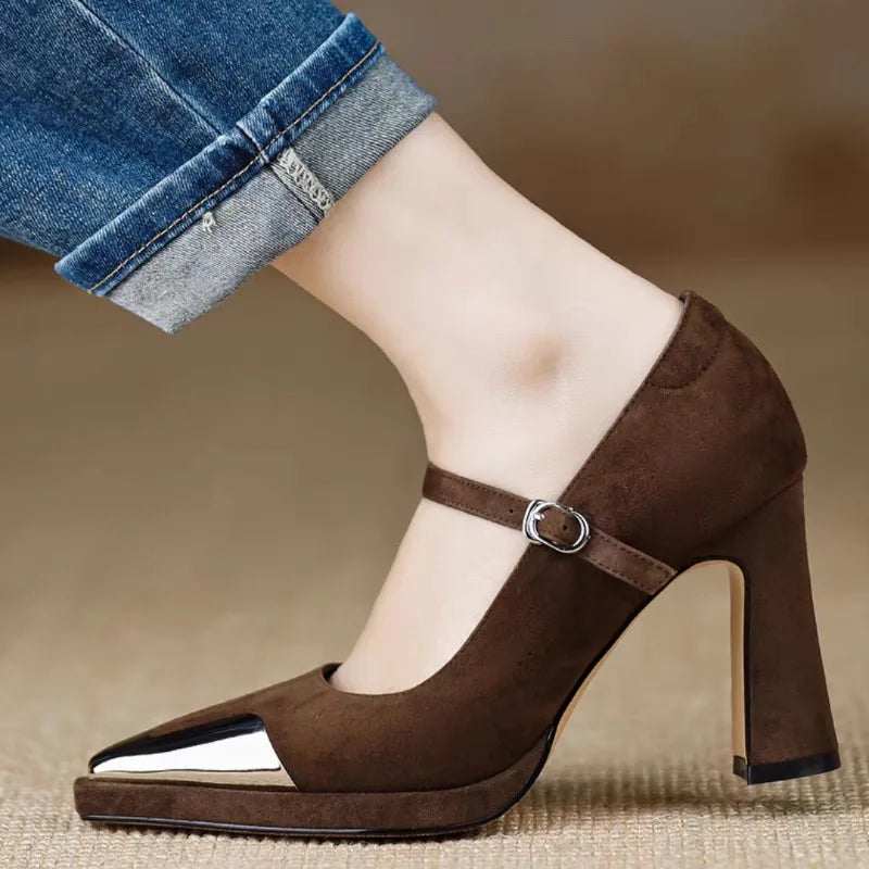 Brown Mora elegant pumps sandal by THE WHITMORE FAMILY featuring a sleek design and comfortable fit.
