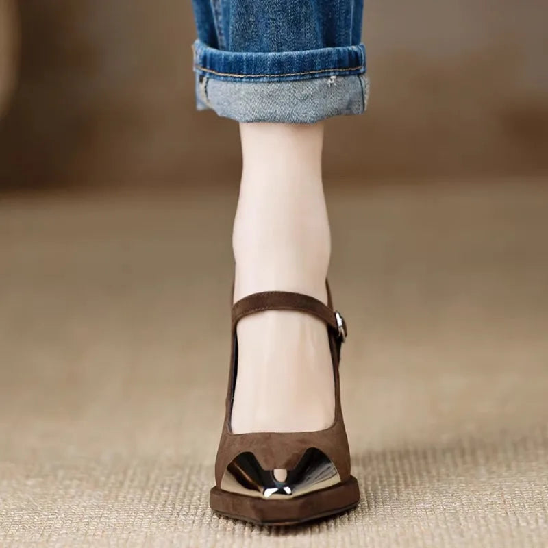 Brown Mora elegant pumps by THE WHITMORE FAMILY, stylish sandal with a sleek design and comfortable fit.