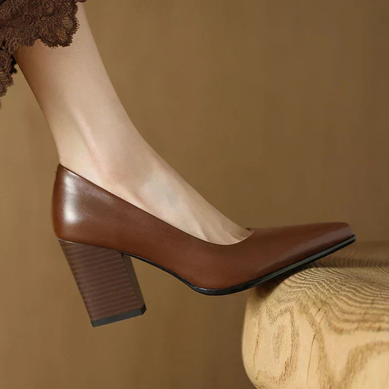 Brown Verona Elegant Pumps by THE WHITMORE FAMILY featuring a stylish sandal design with sleek, comfortable straps.