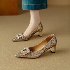 Gold glitter Gloria sandals by THE WHITMORE FAMILY featuring open-toe design and stylish pump silhouette.